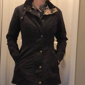 Navy Barbour Wax Jacket with horse scene lining